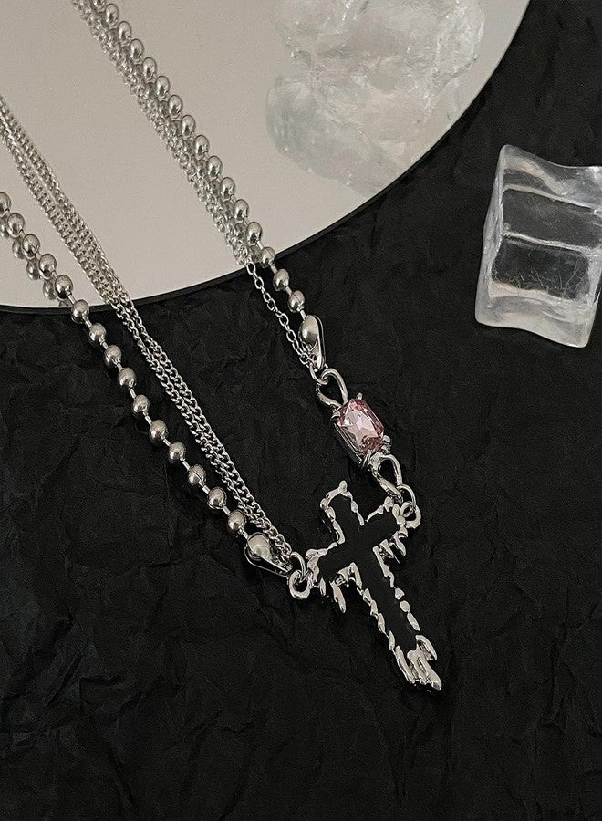 Uarein Crystal Cross Necklaces for Women Layered Gothic Cross Choker Necklaces Vintage Y2K Cross Necklaces Goth Ball Chain Cross Necklaces Birthday Jewelry Gifts (A) - Image 5